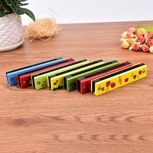 Cartoon Painted Wooden Harmonica Instrument Random Color Children Musical Educational Music Toys