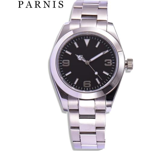 Parnis 40mm Automatic Mechanical Mens Watch Sapphire Crystal Stainless Steel Strap Luminous Water Resistant Men Watches Clock