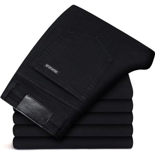 2021 New Mens Stretch Regular Fit Jeans Business Casual Classic Style Fashion Denim Trousers Male Black Blue Gray Pants