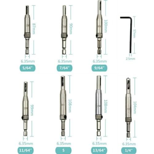 8Pcs/set 1/4" Shank Door and Window Hinge Hole Drilling Set Woodworking Hole Punch Hexagon Positioning Pocket Bit Tools