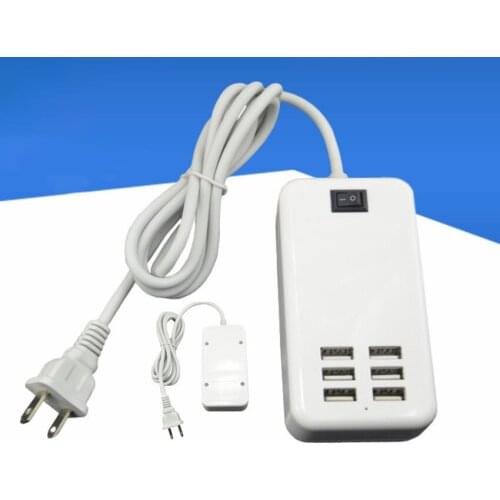 Wall Charger with 6 Ports, Desktop USB Charging Station for Multiple Devices with Auto-Detecting USB Port, 150cm Extension Cord