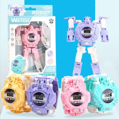 New Technology Kids Robot Transformation Wristwatch Toy Robot Electronic Watch Children Sports Cartoon Watches Kids Xmas Gifts