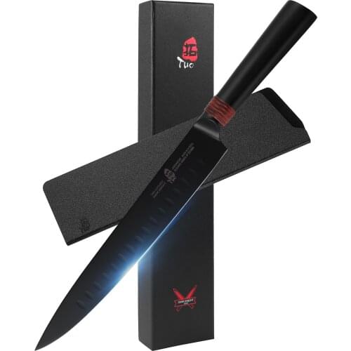 TUO Slicing Knife 9" - Professional Kitchen Carving Knives Granton Edge Slicer Black Titanium coated Blade