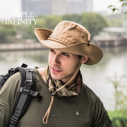 Fashion Summer Men Sun Hats Quick-drying Fisherman Panama Hat Outdoor Fishing Hiking Foldable Breathable Anti-UV Bucket Hat Caps