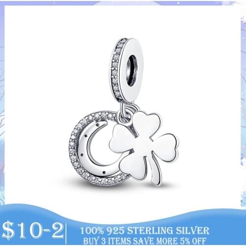 2021 New Hot Sale 925 Sterling Silver Lucky Four-Leaf Clover Dangle Charm fit Original Bracelet Silver 925 Jewelry Making Gift