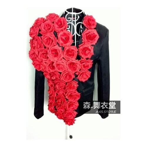 S-5xl ! 2020 Mens New Fashion Slim Dj Nightclub Singer Red Rose Court Suit Men Jacket Costumes Formal Dress
