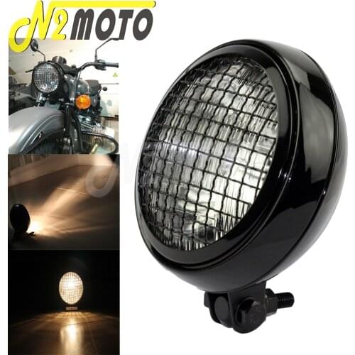 Clear Lens Mesh Head Lamp 5.75'' Retro Motorcycle Front Lighting Hight Low Beam Headlight Bottom Install Universal for Harley