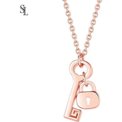 SL Lucky Key with Lock Necklace Jewelry S925 Sterling Silver Fine Jewellry For Girls Best Friend Gift