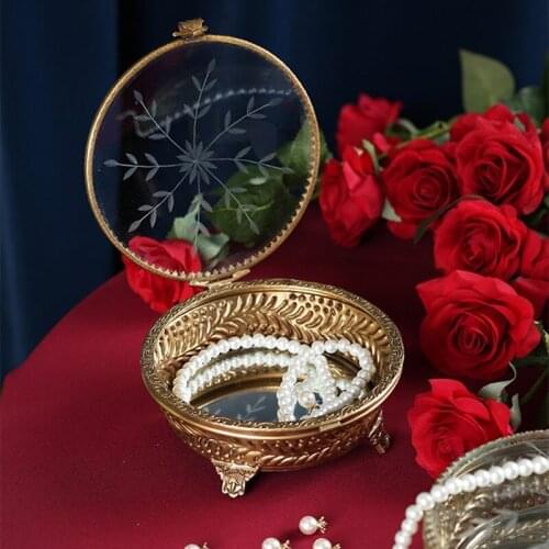 Glass sugar bowl Jewelry Box Carved glass Jewelry decoration box Storage tank Home Decoration Desktop ornaments Brass handcrafts