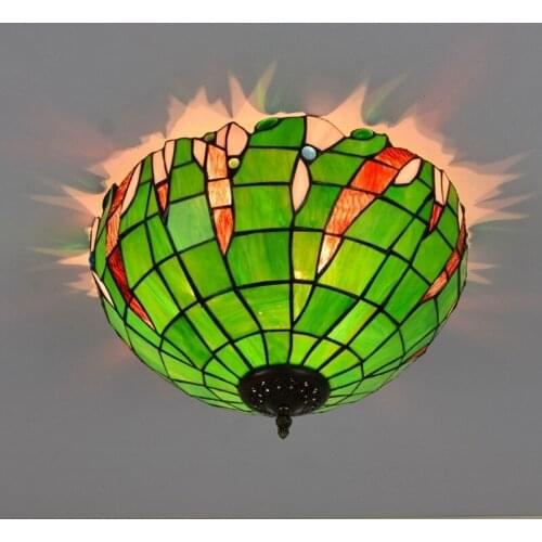 40cm European-Style Green Pastoral Tiffany Colored Glass Restaurant Aisle Corridor Bathroom Glass Ceiling Lamp