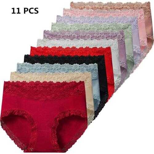 11PCS Women Cotton Underwear Ladies Lace Briefs Large Size Soft Comfortable Girls Underwear Female Panties Knickers Underpant