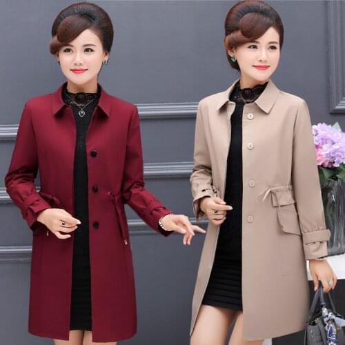 Spring Slim Windbreakers 2020 New Mother Trench Coats Womens Long Overcoat Female Casual Loose Outwear Middle-aged Clothes Coat