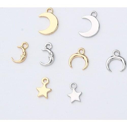 10pcs/lot Gold Silver Moon Star Charm Pendant for Diy Necklace Bracelet Jewelry Making Finding Dainty Accessories Supplies