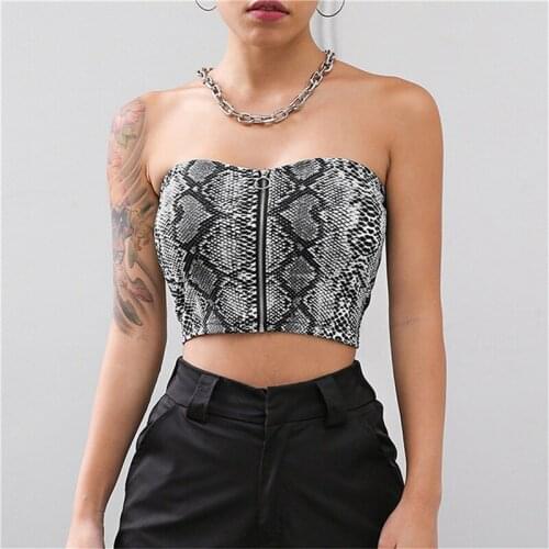 2021 Fashion Trend Women’s Snake Skin Pattern Bustier Crop Tops Strapless Zipper Slimming Summer Casual Tanks Vest Clubwear