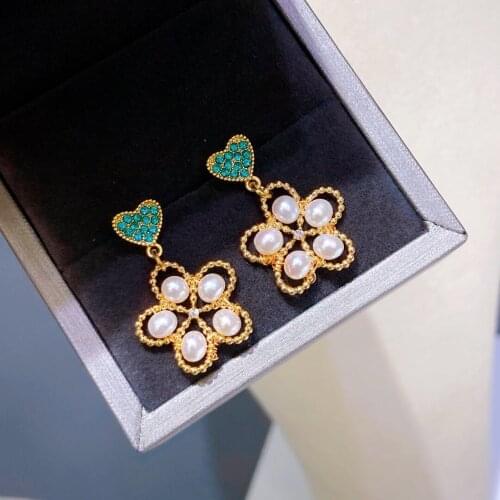 2021 Fashion Pearl Flower Earrings Elegant Green Heart With 2-4mm Pearls Beads Flora Jewelry Gifts
