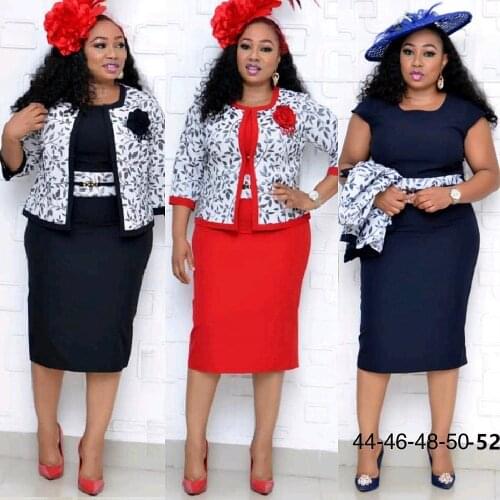 2021 New Spring African Women O-neck Plus Size Two Pieces Sets Coat and Dress African Dresses for Women 2XL-6XL