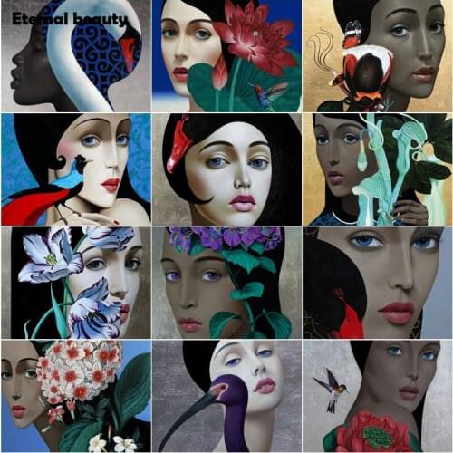 Diamond Painting Cross Stitch Kits Black Woman Kind of Flowers and Birds Full Diamond Embroidery Square Round Drill Mosaic Sale