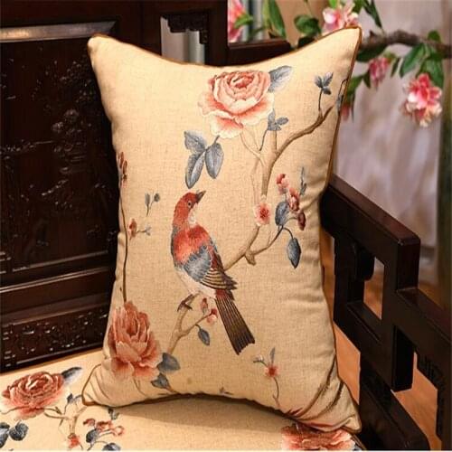 Free Shipping Natrual Cotton Linen Little Bird Throw Pillow Inner Embroidery Cushion Home Sofa Chair Mat Decora Waist Blsoter