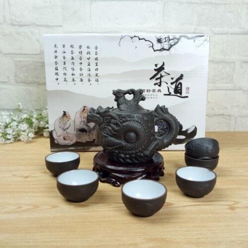 Kung Fu Tea Set Chinese Ceramic Teapot 210ml 1 Dragon Gongfu Tea Pot + 6 Cup Set Chinese Tea Ceremony Small Capacity Gift