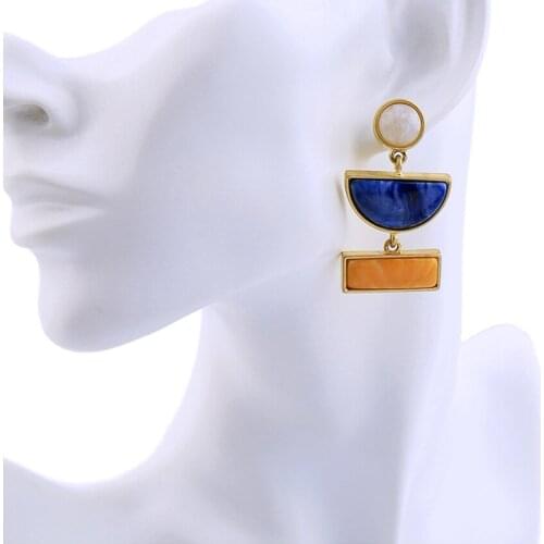 Resin Colorful Geometric Ear Nail Earrings Environment-friendly Alloy Plated Three layers Ear Stud For Woman Long earrings