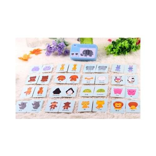 Baby Cognition Puzzle Toys Toddler Kids Iron Box Cards Matching Game Cognitive Card Car Fruit Animal Life Puzzle J0360