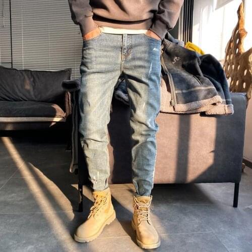 Jeans mens loose trend casual pants Korean slim feet pants FULL Straight Length men clothing fashion zipper pants casual man