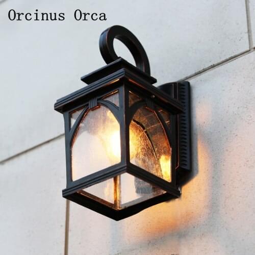 European-style retro LED glass outdoor wall lamp villa courtyard garden American-style creative black waterproof wall lamp