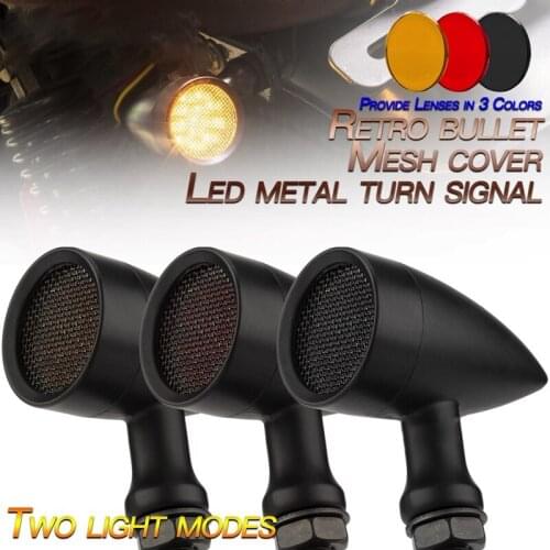 DHBH-10mm Motorcycle Retro LED Turn Signal Brake Light Mesh Lens for Chopper Bobber Yamaha Honda Kawasaki