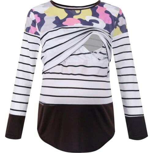 Maternity Tee Plus Size Womens Clothing Pregnant Nursing Tops Breastfeeding Long Sleeve Striped Maternity Clothes ropa premama