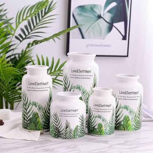 1PC Green Leaf Design Ceramic Vase Natural Flower Vase Modern Dessert Porcelain Hydroponic Container Home Wedding Decor Craft