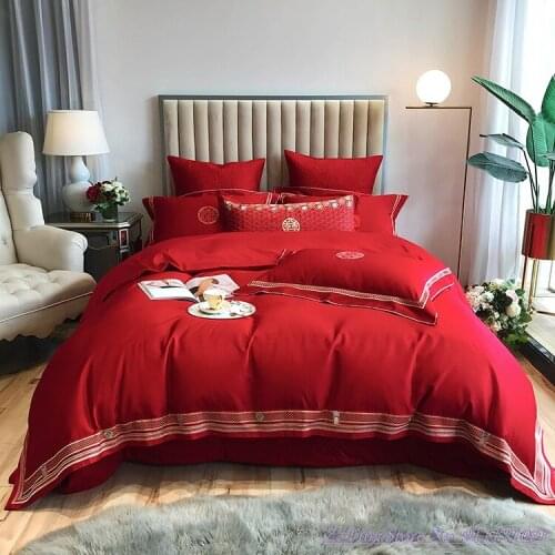 Wedding Bedding Set 4pcs 100% Cotton 60TC Long-staple Cotton Home Textile Pure Cotton Cotton Embroidered Duvet Cover Thick Sheet