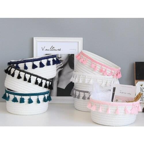 Ethnic Tassel Storage Box Cotton Rope Storage Baskets Woven Basket Nordic Desktop Organizer Debris Storage Containers Home Decor