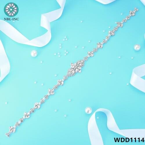 30PCS) Wholesale bridal silver crystal rhinestone applique belt handmade beaded sew on iron on for wedding dresses WDD1114