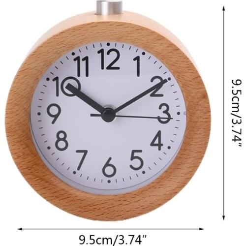 Round Wooden Desktop Alarm Clock with Night Light Creative Simple Design Table QX2E