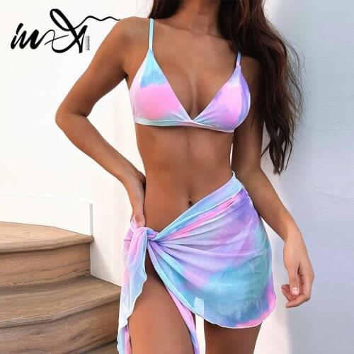 In-X Tie-dye bikinis 2021 mujer Skirts 3 piece set Triangle swimsuit women Sexy swimwear female bathing suit beach wear summer