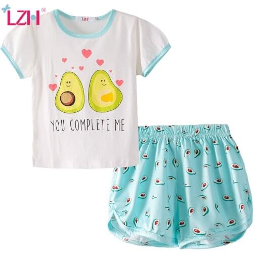 LZH 2021 Summer Thin Section Cartoon Printting Children Pijama Short Sleeve Shorts Cotton Sleepwear Set For Baby Boys Girls 3-8Y