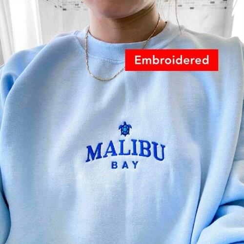 Malibu Day Letters and Turtles Embroidery Cute Sweatshirts For Women Loose Cotton Thick Warm Pullover Autumn Winter Clothing