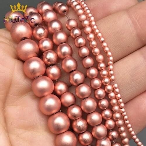 Dull Polish Matte Natural Stone Rose Gold Hematite Beads For Jewelry Making DIY Charms Bracelet Accessories 2 3 4 6 8mm 15