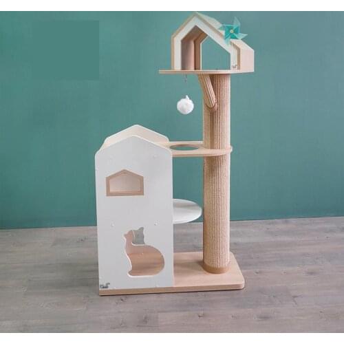 Cat Furniture, Big Castle, Color-blocking Wooden Cat Climbing Frame, Cat House Sisal Bite Resistant Scratching Post,pet Supplies