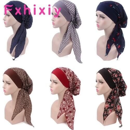 Muslim Women Cotton Turban Hat Scarves Pre-Tied Cancer Chemo Chemotherapy Bandana Headwear Headwrap Hair Loss Accessories
