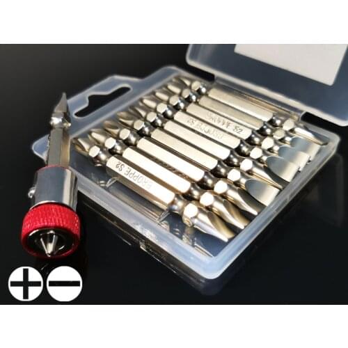 10Pcs Set Magnetic Philips Slotted Screwdriver Drill Bits 1/4" Hex Shank 65MM Hand Tool Sets Complimentary Magnetizer