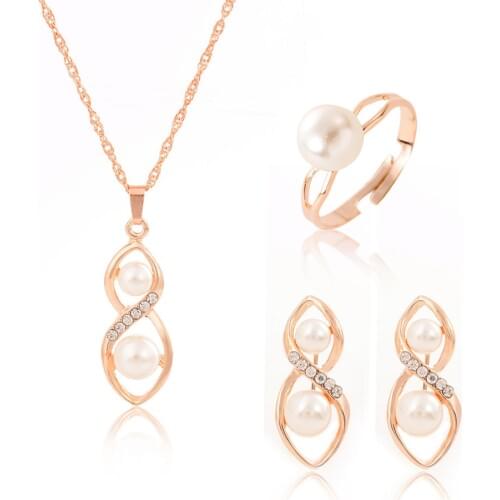New Fashion Crystal Pear Jewelry Set Classic Gold color Necklace Ring Earring Set 3 pcs/set