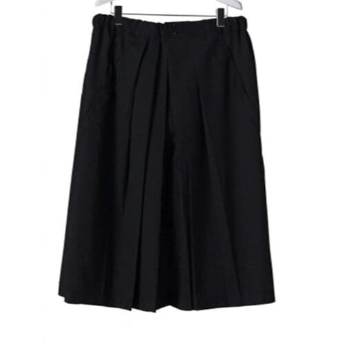 Spring and summer new European and American style loose wide-leg trousers for men culottes black youth fashion pleated trousers