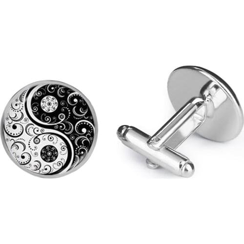 New 18mm Fashion Handmade Cufflink Wholesale Yinyang Skulls Wicca Gifts Cabochon Witchcraft High Quality Cufflink Jewelry