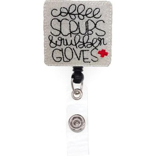 New Coffee Scrubs Shiny Glittery Nurse Accessories Felt ID Badge Card Pull Reel