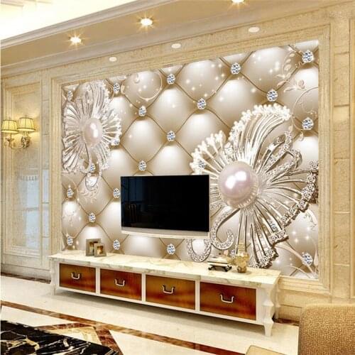 Beibehang Wallpaper Mural Wall Sticker 3D Soft Bag Diamond Jewelry Flower Luxury Background Wall papel de parede