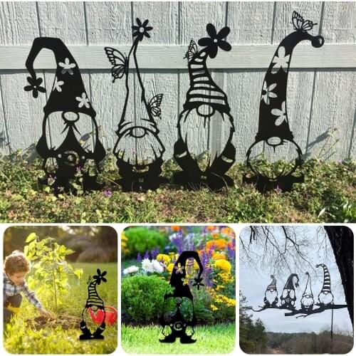Wrought Iron Elf Garden Plug-in Decoration Cute Hollowed Out Art Silhouette Ground Sign Yard Lawn Ornament