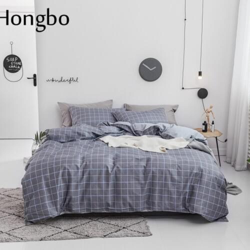 Hongbo Gray Grid Bedding Set 100% Cotton Twin Full Queen Size Bed Sheet Duvet Cover Set Pillowcase Soft Bedclothes
