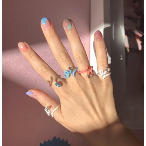 Rainbow Neon Enamel Band Women Finger Rings Open Adjusted Wrap Wire Band Finger Women Rings