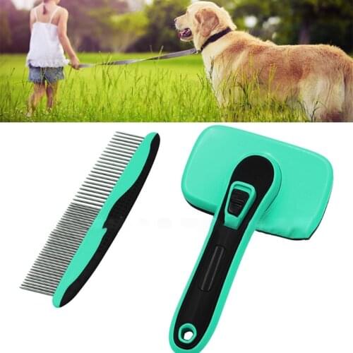 Self Cleaning Slicker Brush And Comb Set For Cats Dog Cat Grooming Brushes For Shedding Removes Mats Suitable Long Hair